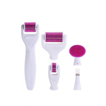 Set Aparat 6 in 1 cu ace din titan pentru regenerarea pielii PinSkin Doty®, manual, anti imbatranire, 5 capete, alb/roz [7]
