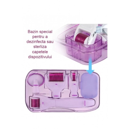 Set Aparat 6 in 1 cu ace din titan pentru regenerarea pielii PinSkin Doty®, manual, anti imbatranire, 5 capete, alb/roz [3]