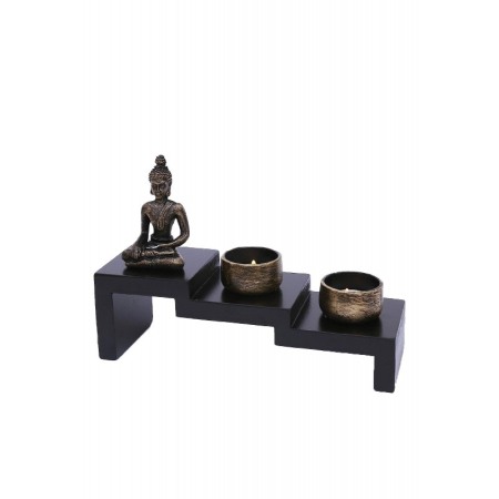Set aromaterapie Buddha Wood Light, accesorii incluse, statueta, accente aurii, 24 cm, negru cu accente aurii, Doty® [1]