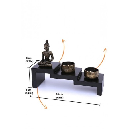 Set aromaterapie Buddha Wood Light, accesorii incluse, statueta, accente aurii, 24 cm, negru cu accente aurii, Doty® [2]