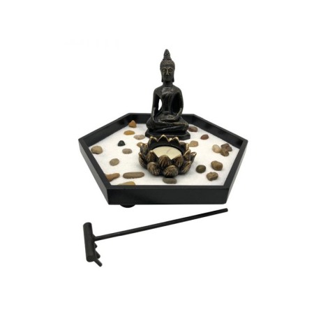 IDEEI DE CADOURI - Set aromaterapie Pentagon Buddha, accesorii incluse, mini statueta, accente aurii, 20x21 cm