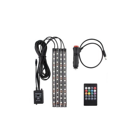 Pentru masina - Set Baghete 12 Leduri Iluminare Ambientala LED AutoSwitchOn Doty®, Interior Masina, RGB cu Telecomanda