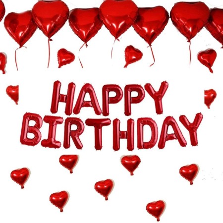 Set baloane rosii Happy Birthday ,din folie de milar , panglica, dimensiune litera 40 cm, doty [3]