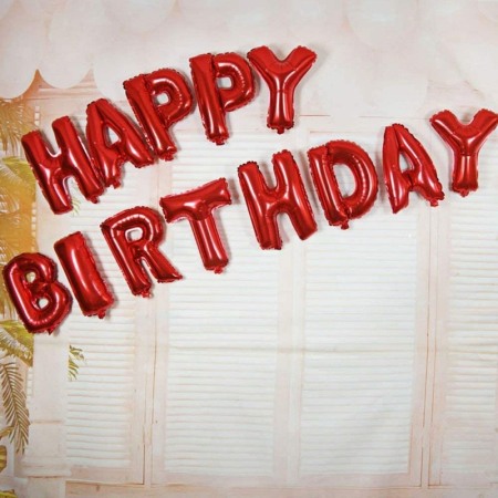 Set baloane rosii Happy Birthday ,din folie de milar , panglica, dimensiune litera 40 cm, doty [2]