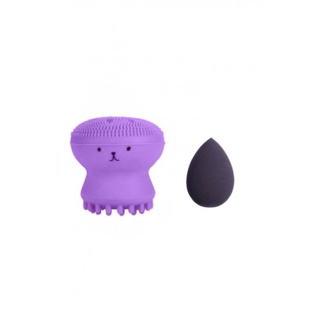 Aparate & Accesorii ingrijire personala - Set Bonita cu buretel cosmetic in forma de lacrima si dispozitiv de curatare faciala, din silicon, mov/mov inchis