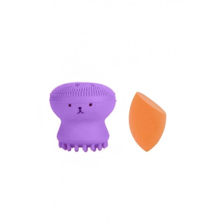 Aparate & Accesorii ingrijire personala - Set Bonita cu buretel cosmetic in forma de ou si dispozitiv de curatare faciala, din silicon, mov/portocaliu