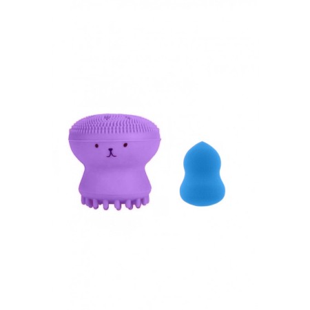 Aparate & Accesorii ingrijire personala - Set Bonita cu buretel cosmetic in forma de para si dispozitiv de curatare faciala, din silicon, mov/albastru