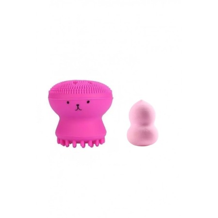 Aparate & Accesorii ingrijire personala - Set Bonita cu buretel cosmetic in forma de para si dispozitiv de curatare faciala, din silicon, roz