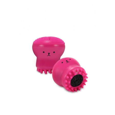 Set Bonita cu buretel cosmetic in forma de para si dispozitiv de curatare faciala, din silicon, roz/verde [5]