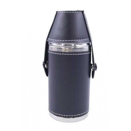 Set cadou mini plosca outdoor din metal, 2 pahare shot, husa piele ecologica neagra, util, 100 ml, doty [1]