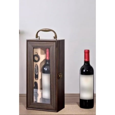 Set cadou pentru barbati luxury BachusDoze Doty®, pentru sticla de vin, din lemn, accesorii incluse, maro inchis [3]