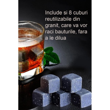 Set cadou pentru barbati WhiskyGame Doty®, cutie eleganta din lemn, 2 pahare, cleste, 8 cuburi din granit si suport pahare, [5]