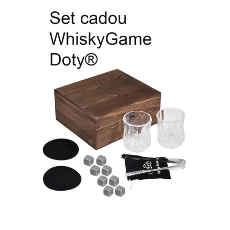 Set cadou pentru barbati WhiskyGame Doty®, cutie eleganta din lemn, 2 pahare, cleste, 8 cuburi din granit si suport pahare, [9]