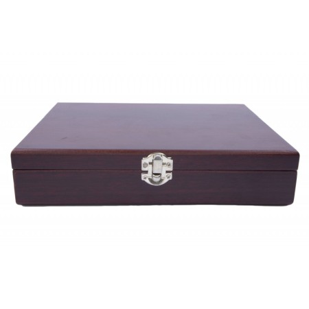 Set cadou plosca metalica cu 2 mini pahare din inox, desfacator,palnie, plosca 200 ml, cutie lemn rosu,incuietoare metalica, des [1]