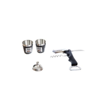 Set cadou plosca metalica cu 2 mini pahare din inox, desfacator,palnie, plosca 200 ml, design modern,mesaj inscriptionat, doty [1]