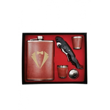 CADOURI SI SETURI - Set cadou The Gentlemen Doty®, plosca metalica, 200 ml, piele ecologica de culoare maro