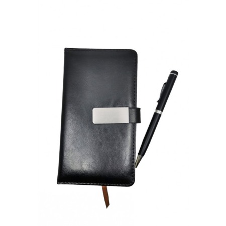 Set cu agenda si pix OfficeGifts Doty®, 17x10 cm, coperta din piele ecologica cu prindere magnetica, accente metalice, negru [3]