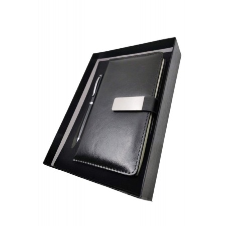 Set cu agenda si pix OfficeGifts Doty®, 17x10 cm, coperta din piele ecologica cu prindere magnetica, accente metalice, negru [1]