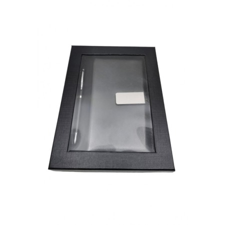 Set cu agenda si pix OfficeGifts Doty®, 17x10 cm, coperta din piele ecologica cu prindere magnetica, accente metalice, negru [2]