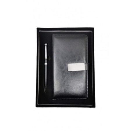 CADOURI SI SETURI - Set cu agenda si pix OfficeGifts Doty®, 17x10 cm, coperta din piele ecologica cu prindere magnetica, accente metalice, negru