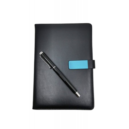 Set cu agenda si pix OfficeGifts Doty®, 20x15 cm, coperta din piele ecologica cu prindere magnetica, accente metalice, negru [4]