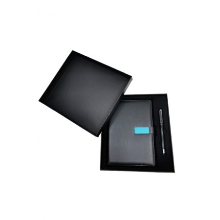 Set cu agenda si pix OfficeGifts Doty®, 20x15 cm, coperta din piele ecologica cu prindere magnetica, accente metalice, negru [2]