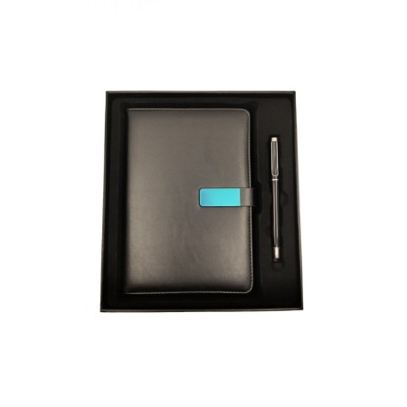 CADOURI SI SETURI - Set cu agenda si pix OfficeGifts Doty®, 20x15 cm, coperta din piele ecologica cu prindere magnetica, accente metalice, negru