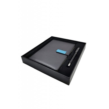 Set cu agenda si pix OfficeGifts Doty®, 20x15 cm, coperta din piele ecologica cu prindere magnetica, accente metalice, negru [1]