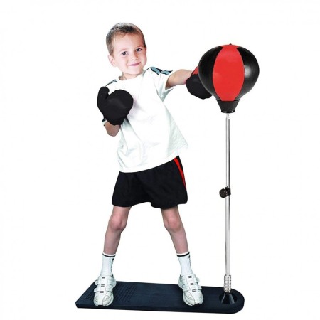 Set de box pentru copii Go Go Go, cu suport vertical , baza pentru picioare, minge, accesorii incluse, negru/rosu, 105 cm [4]