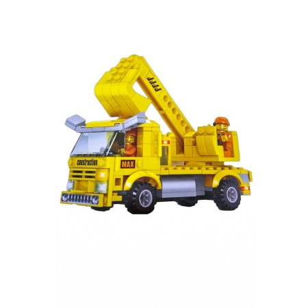 Jucarii hobby - Set de constructie Engineer Cars 2 in 1, escavator si autoutilitara cu lift, 2 figurine, 230 piese, galben, Doty®