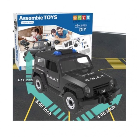Set de constructie Swat CXL, model masina, jucarie educativa si interactiva, 46 piese, efecte sonore, negru, Doty®️ [2]