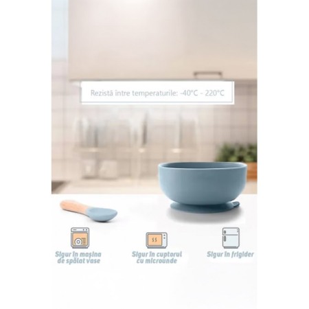 Set de Vesela pentru hranire bebelusi Baby Dining Kit Doty®, din silicon, non toxic, antiderapant, albastru [6]