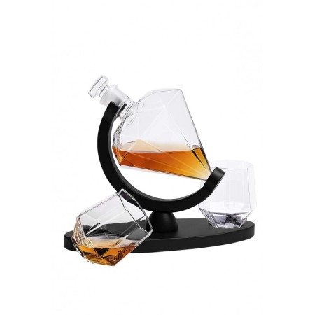 Set decantor Cullinan Diamond, forma diamant, 2 pahare , suport din lemn,materiale de calitate,850 ml [3]