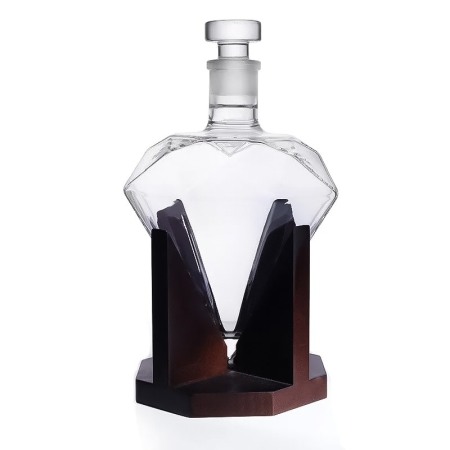 IDEEI DE CADOURI - Set decantor Cullinan Diamond, forma diamant, suport din lemn,materiale de calitate,850 ml