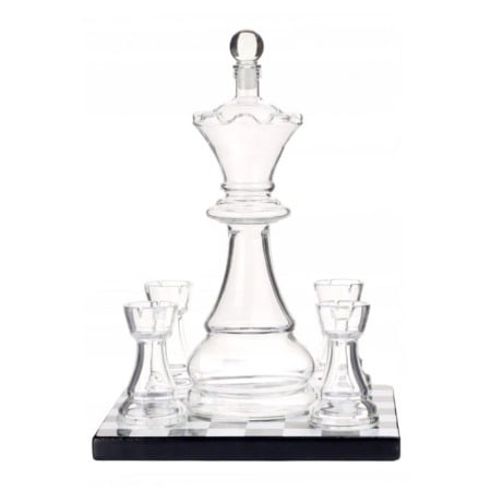 Set decantor deluxe ChessCheers Doty®, 4 pahare, suport din lemn in forma de tabla de sah, materiale de calitate, 750 ml [7]