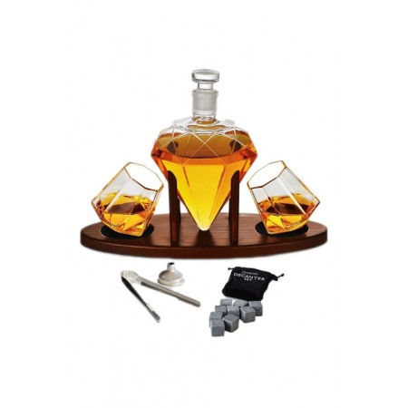 Set decantor deluxe DIamond cu stativ de lemn , 2 pahare, cleste si 9 whisky stone [1]