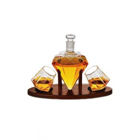Set decantor deluxe DIamond cu stativ de lemn , 2 pahare, cleste si 9 whisky stone [2]