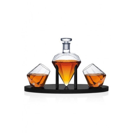 Set decantor deluxe DIamond cu stativ de lemn , 2 pahare, cleste si 9 whisky stone [5]