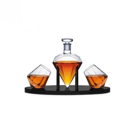 CADOURI SI SETURI - Set decantor Deluxe Diamond, cu stativ din lemn, 2 pahare, 850 ml, transparent, Doty®️