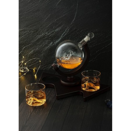 Set decantor deluxe SkiCheers Doty®, 2 pahare, suport lemn maro inchis, cadou pentru barbati, 850 ml [5]