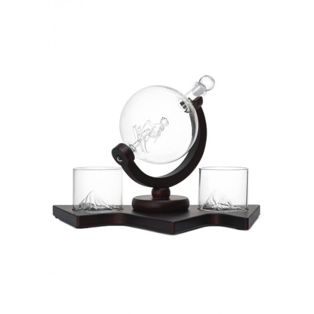 Set decantor deluxe SkiCheers Doty®, 2 pahare, suport lemn maro inchis, cadou pentru barbati, 850 ml [2]