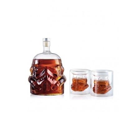 IDEEI DE CADOURI - Set decantor Drunken Darth, forma personaj din film, din sticla, 2 pahare, elegant, 750 ml, Doty®