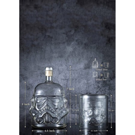 Set decantor Drunken Darth, forma personaj din film, din sticla, 2 pahare, elegant, 750 ml, Doty® [7]