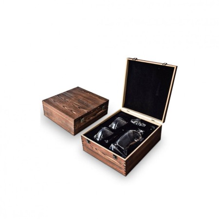 Set decantor Gallant Twisted Wood, accesorii incluse, 9 cuburi din granit, cutie lemn, 850 ml, transparent [3]