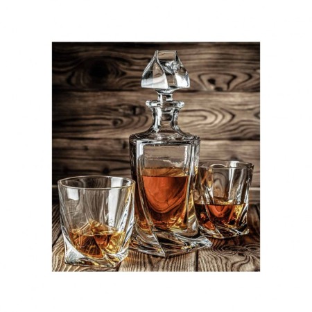 Set decantor Gallant Twisted Wood, accesorii incluse, 9 cuburi din granit, cutie lemn, 850 ml, transparent [6]