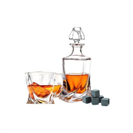 CADOURI SI SETURI - Set decantor Gallant Twisted Wood, accesorii incluse, 9 cuburi din granit, cutie lemn, 850 ml, transparent