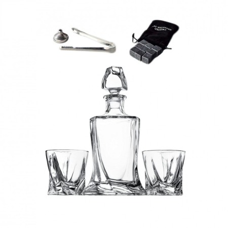 Set decantor Gallant Twisted Wood, accesorii incluse, 9 cuburi din granit, cutie lemn, 850 ml, transparent [1]