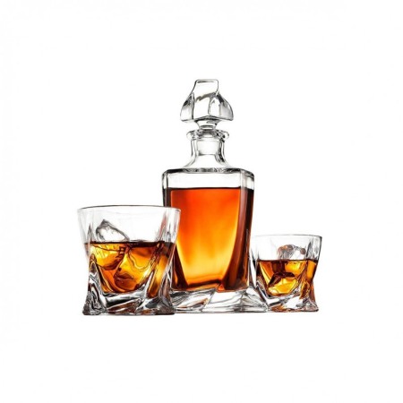 Set decantor Gallant Twisted Wood, accesorii incluse, 9 cuburi din granit, cutie lemn, 850 ml, transparent [11]