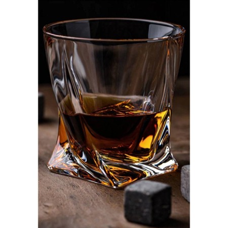 Set decantor Gallant Twisted Wood, accesorii incluse, 9 cuburi din granit, cutie lemn, 850 ml, transparent [5]