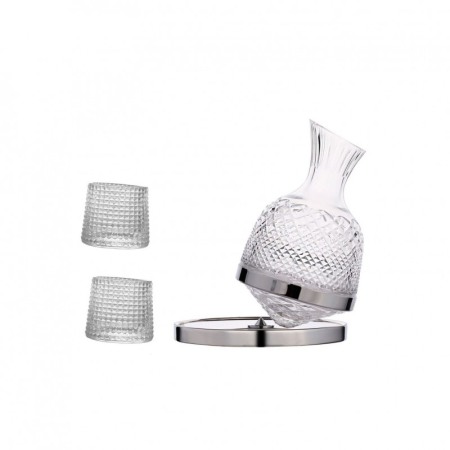 Acasa - Set decantor Gravity Drinks, design modern, 2 pahare incluse, din cristal, suport metalic, 1500 ml, transparent
